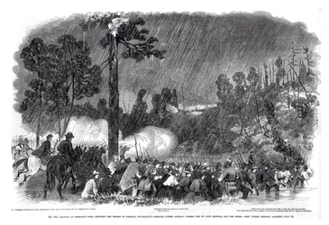 Batalla en el vado de Corrack, entre las tropas del comando del General McClellan, bajo el mando del General Morris, lideradas por el Capitán Benham, y el ejército rebelde bajo el mando del General Garnett, 14 de julio de 1861